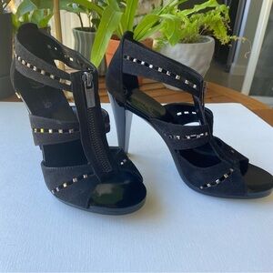 MICHAEL KORS Black Suede Studded Strappy Heels 6.5 NEW